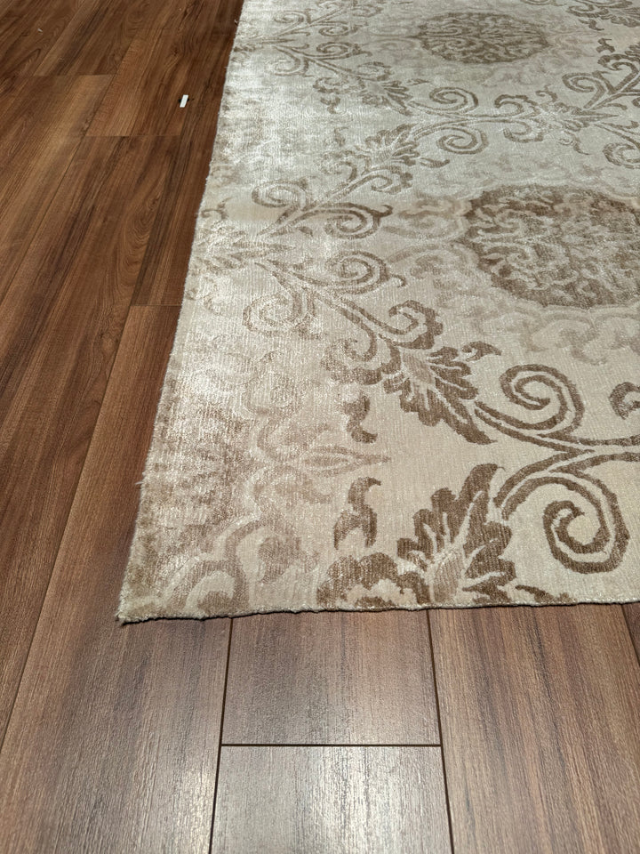 New Diamond Original Hand Woven Cream Wool Bamboo Carpet 198x300 5.94 Square Meters - 6x10 ft