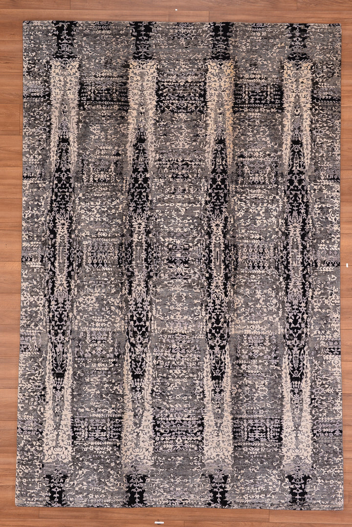 New Diamond Original Hand Woven Gray Black Wool Bamboo Carpet 196x294 5.76 Square Meters - 6x10 ft