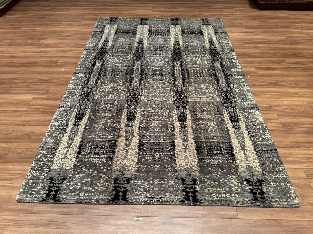 New Diamond Original Hand Woven Gray Black Wool Bamboo Carpet 196x294 5.76 Square Meters - 6x10 ft