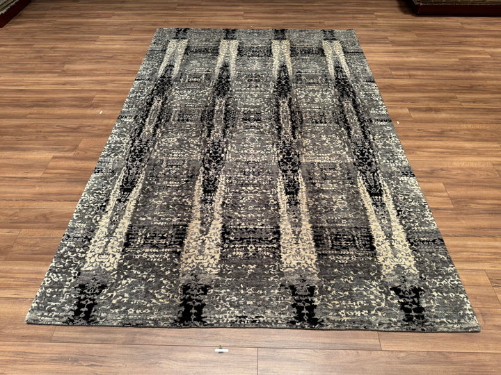 New Diamond Original Hand Woven Gray Black Wool Bamboo Carpet 196x294 5.76 Square Meters - 6x10 ft