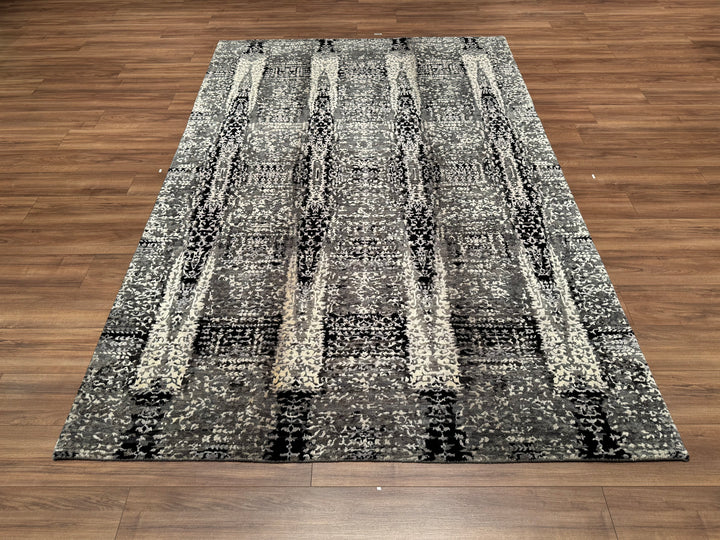 New Diamond Original Hand Woven Gray Black Wool Bamboo Carpet 196x294 5.76 Square Meters - 6x10 ft