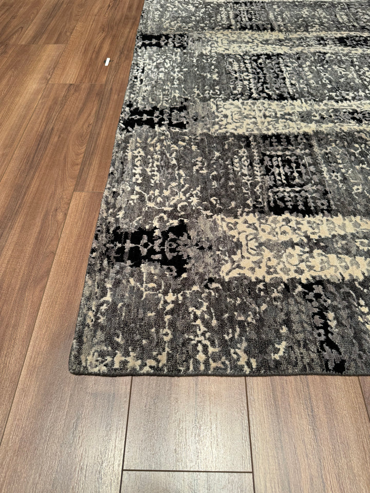 New Diamond Original Hand Woven Gray Black Wool Bamboo Carpet 196x294 5.76 Square Meters - 6x10 ft