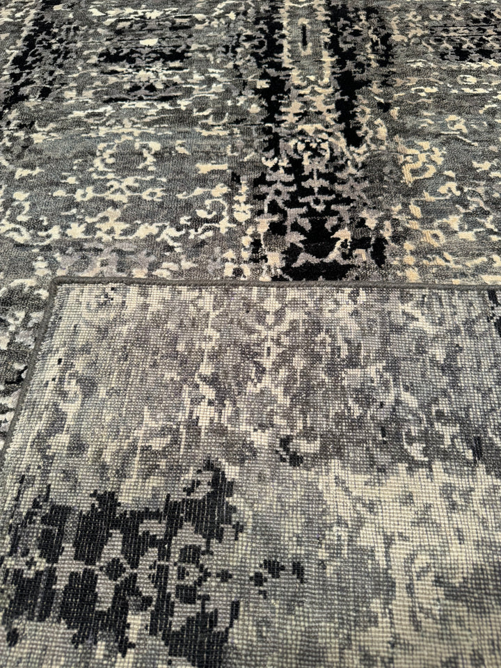 New Diamond Original Hand Woven Gray Black Wool Bamboo Carpet 196x294 5.76 Square Meters - 6x10 ft