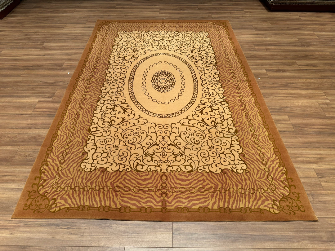 Dalyana Original Hand Woven Beige Wool Bamboo Carpet 201x306 6.15 Square Meters - 7x10 ft