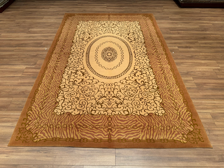 Dalyana Original Hand Woven Beige Wool Bamboo Carpet 201x306 6.15 Square Meters - 7x10 ft