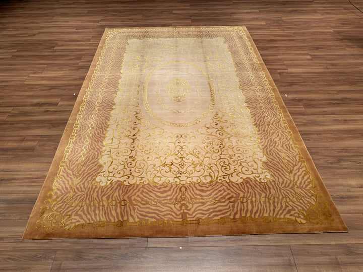 Dalyana Original Hand Woven Beige Wool Bamboo Carpet 201x306 6.15 Square Meters - 7x10 ft