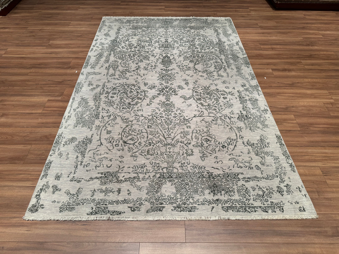 New Diamond Orjinal El Dokuması Gri Yün Bambu Halı 196x304 5.96 Metrekare - 8x10 ft