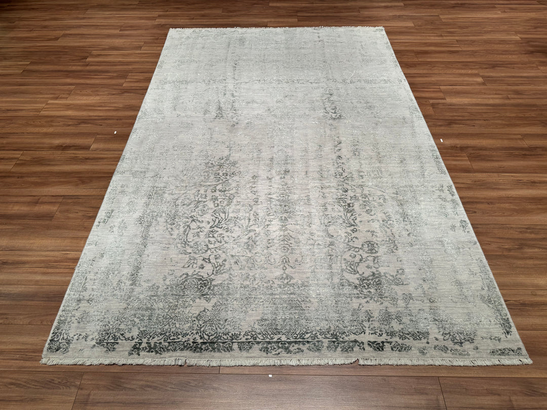 New Diamond Original Hand Woven Gray Wool Bamboo Carpet 196x304 5.96 Square Meters - 8x10 ft