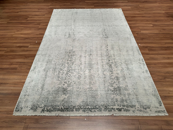 New Diamond Original Hand Woven Gray Wool Bamboo Carpet 196x304 5.96 Square Meters - 8x10 ft