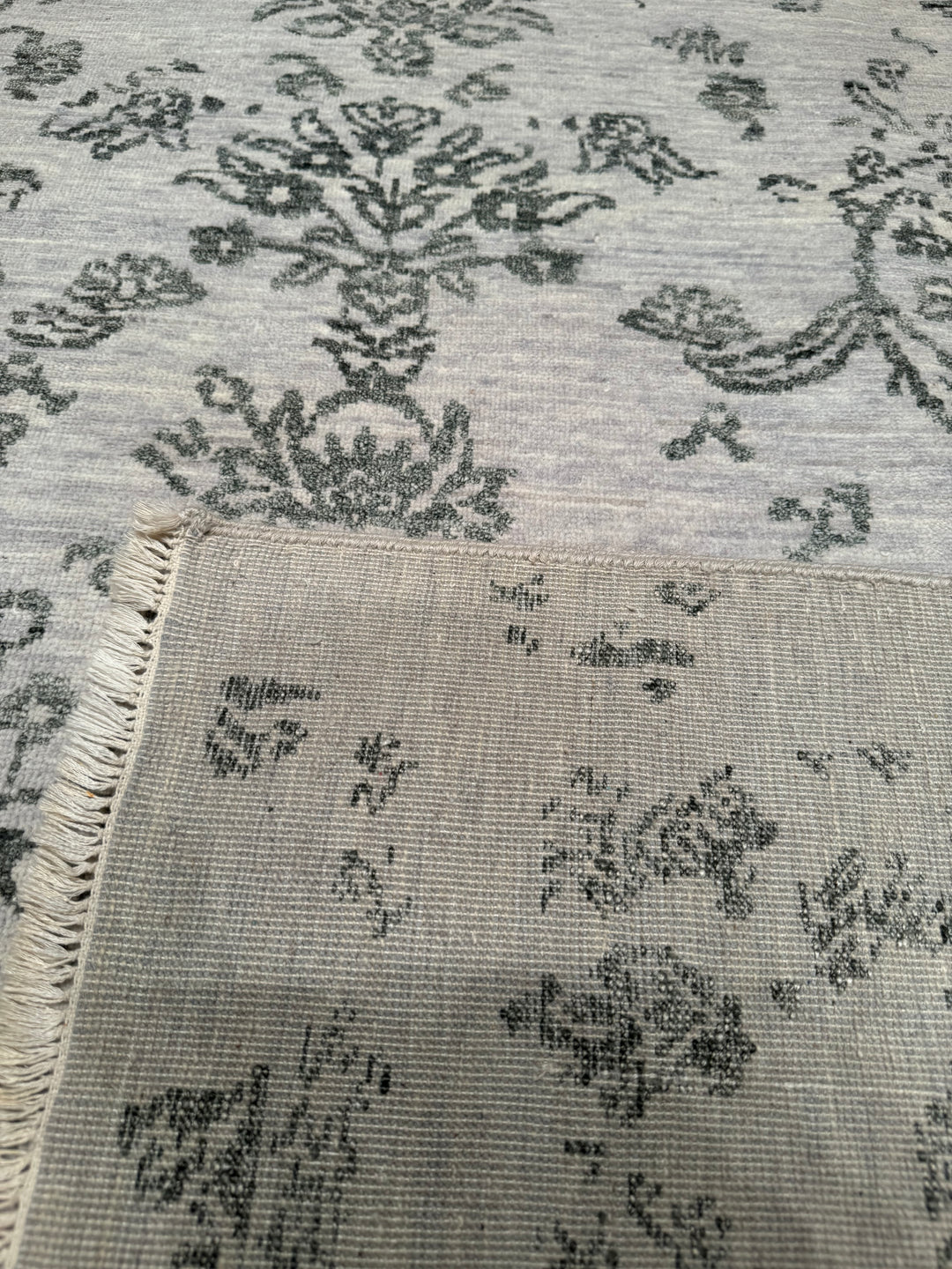 New Diamond Original Hand Woven Gray Wool Bamboo Carpet 196x304 5.96 Square Meters - 8x10 ft