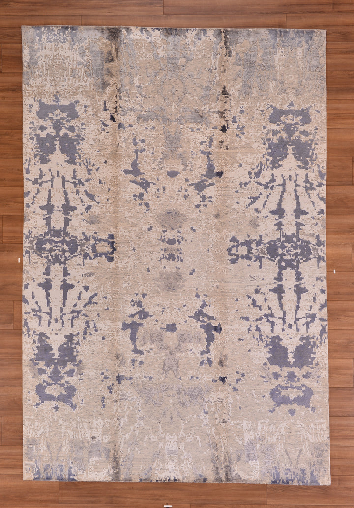 New Diamond Original Hand Woven Cream Blue Wool Bamboo Carpet 202x303 6.12 Square Meters - 8x10 ft