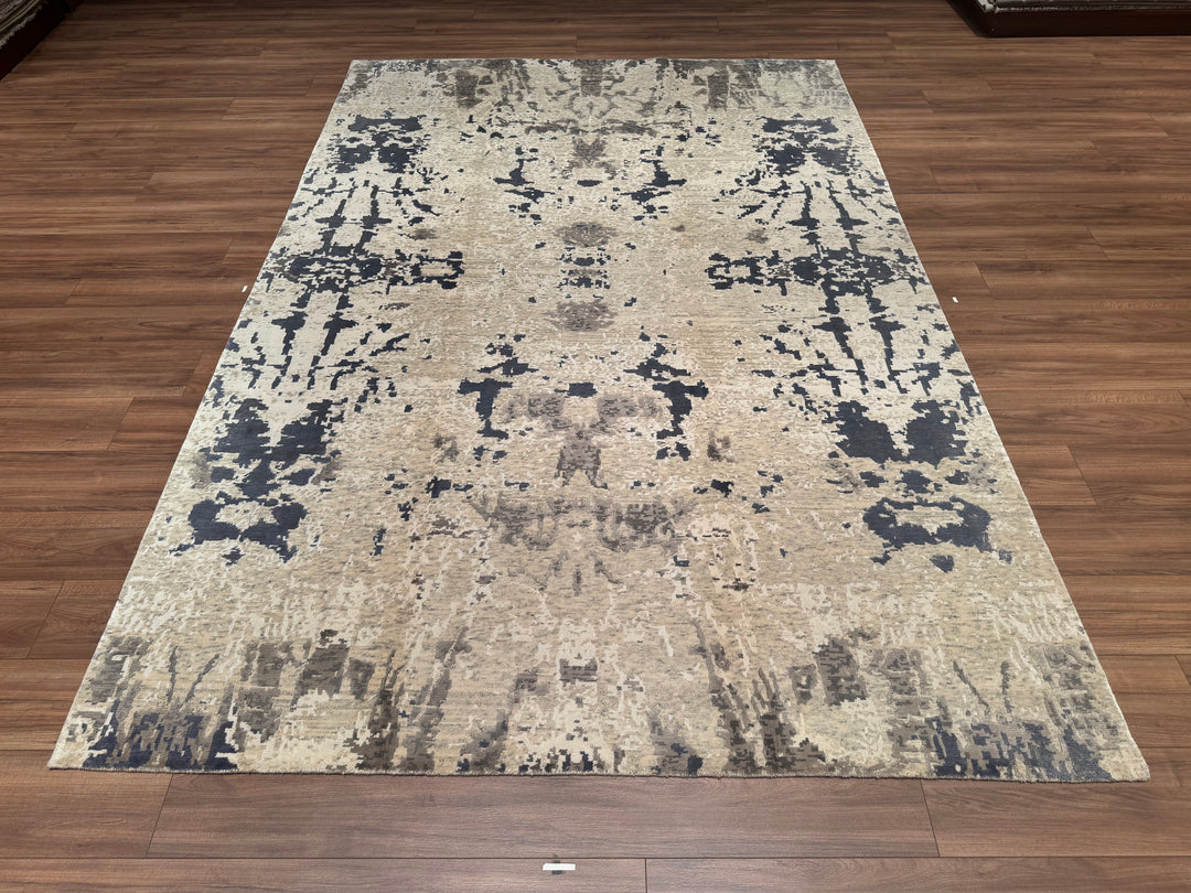 New Diamond Original Hand Woven Cream Blue Wool Bamboo Carpet 202x303 6.12 Square Meters - 8x10 ft