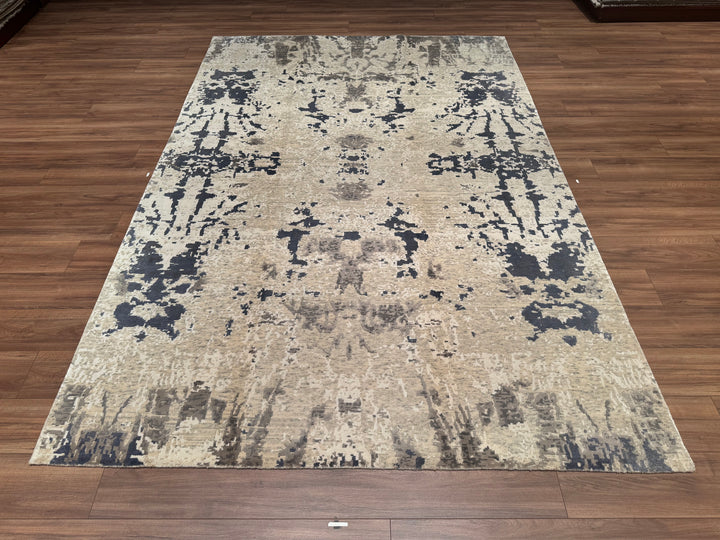 New Diamond Original Hand Woven Cream Blue Wool Bamboo Carpet 202x303 6.12 Square Meters - 8x10 ft