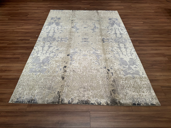 New Diamond Original Hand Woven Cream Blue Wool Bamboo Carpet 202x303 6.12 Square Meters - 8x10 ft