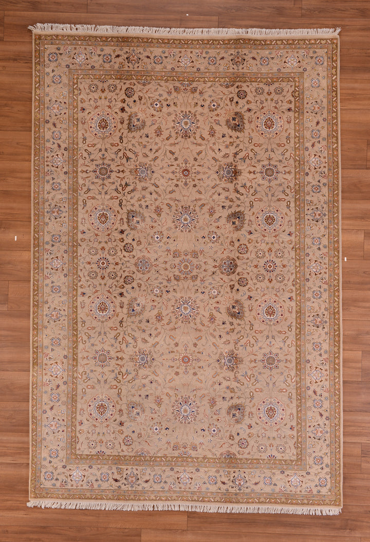 Indian Owl Original Hand Woven Cream Wool Bamboo Carpet 199x298 5.93 Square Meters - 7x10 ft