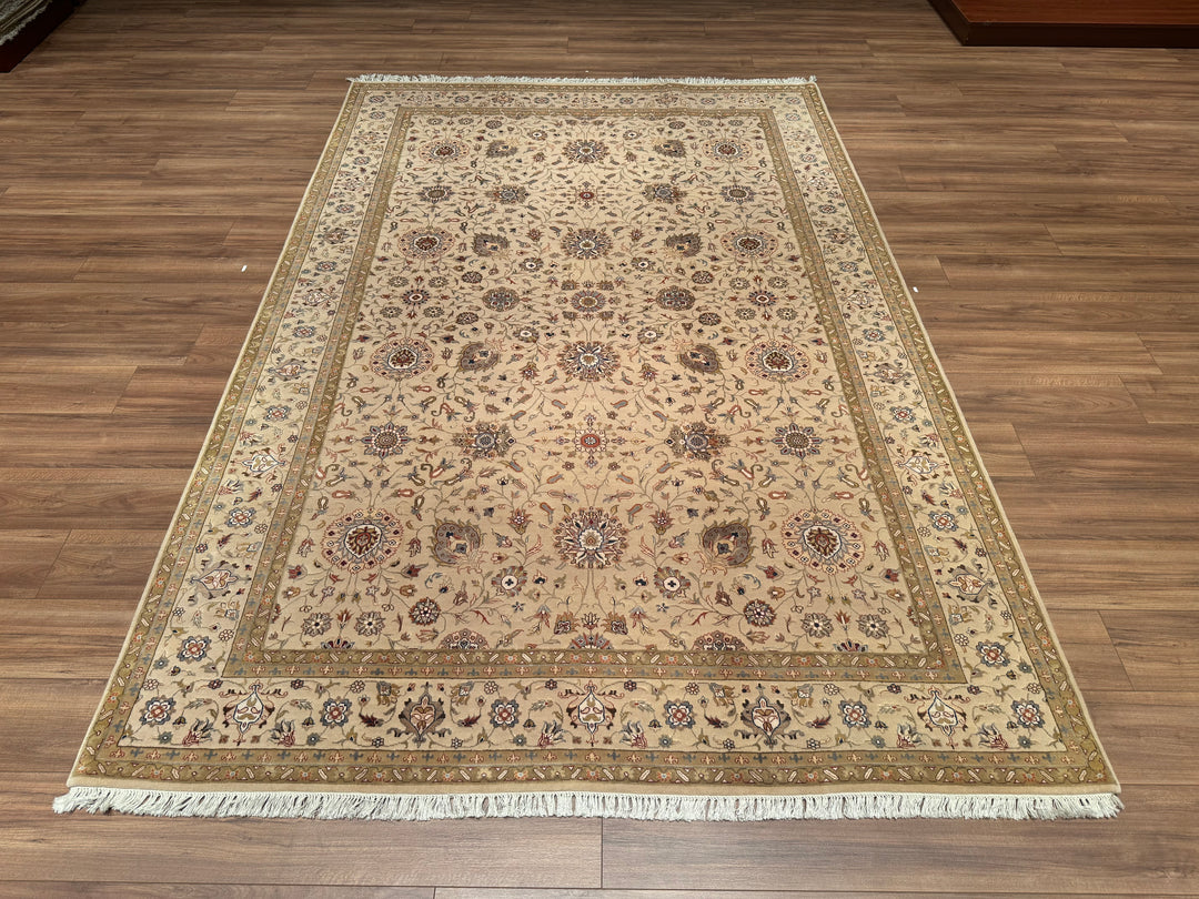 Indian Owl Original Hand Woven Cream Wool Bamboo Carpet 199x298 5.93 Square Meters - 7x10 ft