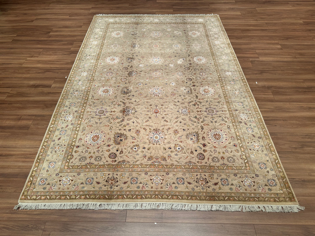 Indian Owl Original Hand Woven Cream Wool Bamboo Carpet 199x298 5.93 Square Meters - 7x10 ft