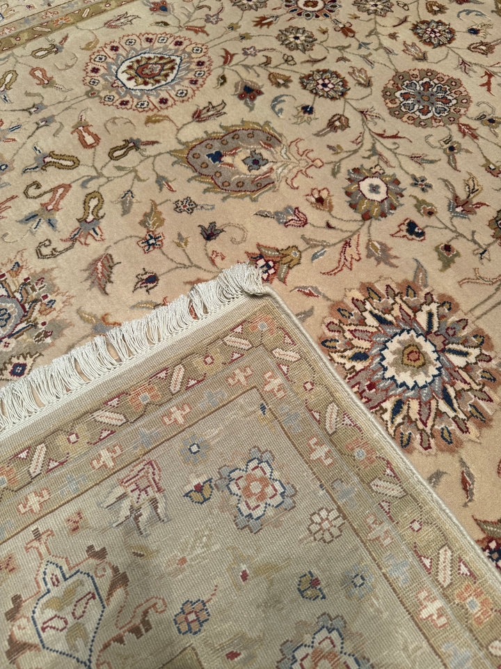 Indian Owl Original Hand Woven Cream Wool Bamboo Carpet 199x298 5.93 Square Meters - 7x10 ft