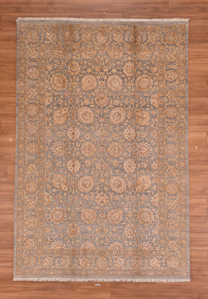 Indian Owl Original Hand Woven Gray Wool Bamboo Carpet 198x294 5.82 Square Meters - 7x10 ft