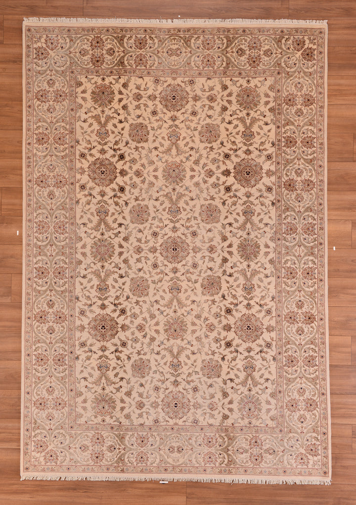 Indian Owl Original Hand Woven Cream Wool Bamboo Carpet 205x302 6.19 Square Meters - 7x10 ft