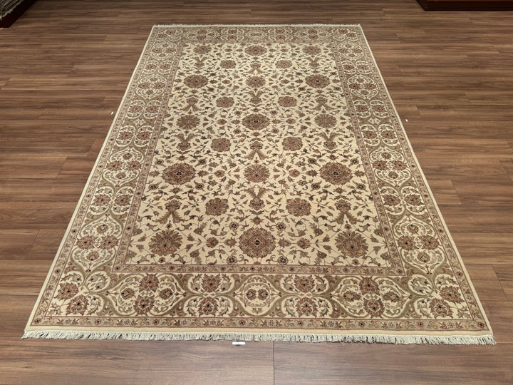 Indian Owl Original Hand Woven Cream Wool Bamboo Carpet 205x302 6.19 Square Meters - 7x10 ft