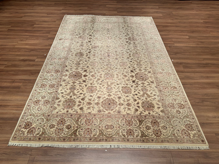 Indian Owl Original Hand Woven Cream Wool Bamboo Carpet 205x302 6.19 Square Meters - 7x10 ft