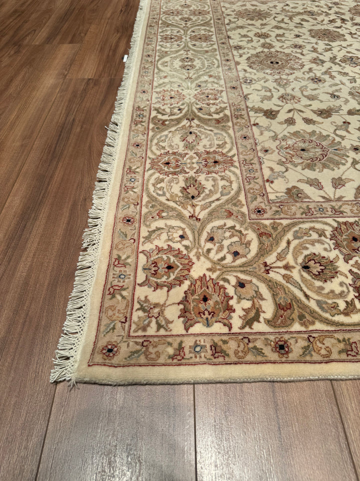 Indian Owl Original Hand Woven Cream Wool Bamboo Carpet 205x302 6.19 Square Meters - 7x10 ft