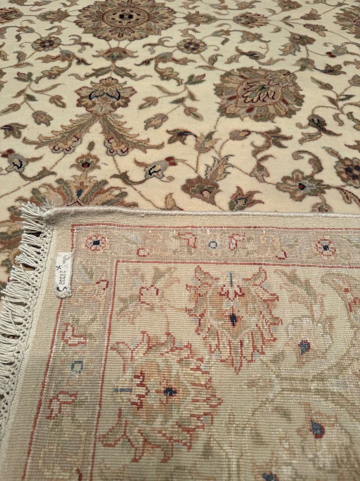 Indian Owl Original Hand Woven Cream Wool Bamboo Carpet 205x302 6.19 Square Meters - 7x10 ft