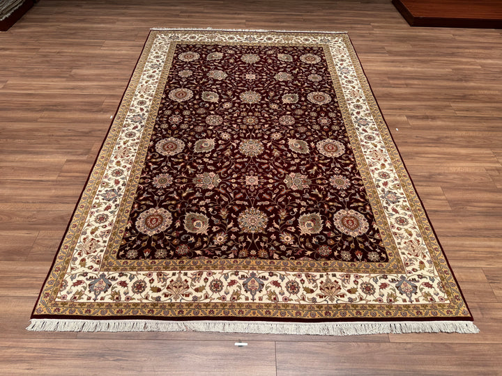 Hint Uşağı Orjinal El Dokuması Kırmızı Krem Yün Bambu Halı 204x306 6.24 Metrekare - 7x10 ft