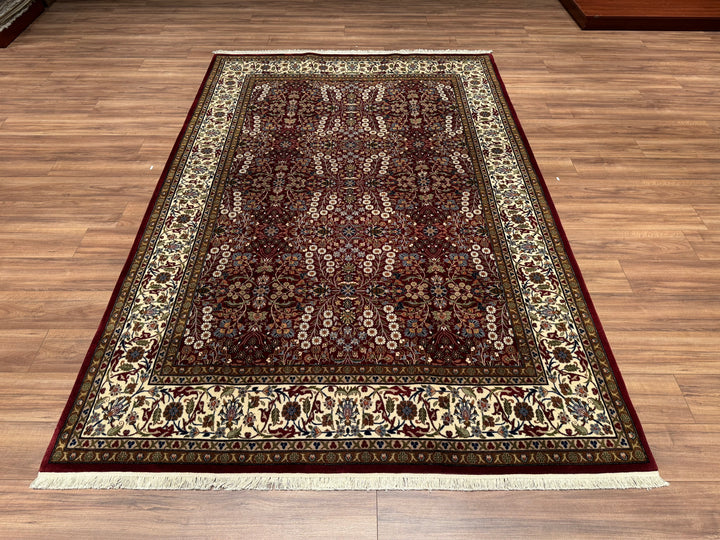 Hereke Yedi Dağın Çiçeği Orjinal El Dokuması Kırmızı Krem Yün Halı 197x291 5.73 Metrekare - 6x10 ft