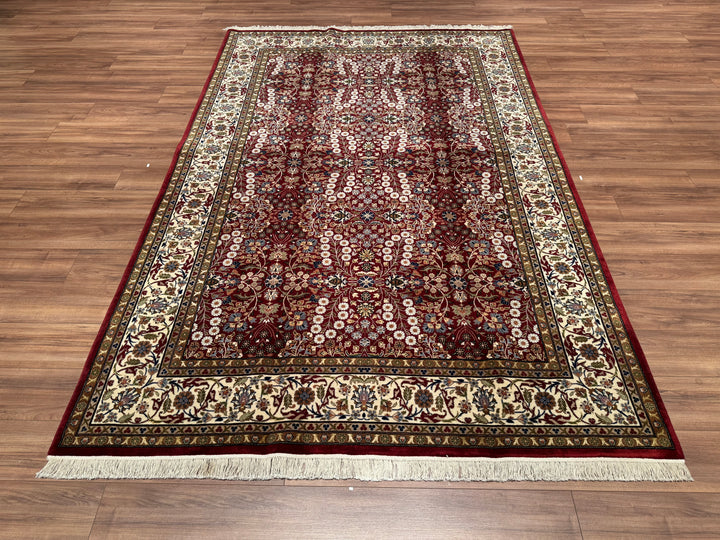 Hereke Seven Mountains Flower Original Hand Woven Red Cream Wool Carpet 196x295 5.78 Square Meters - 6x10 ft