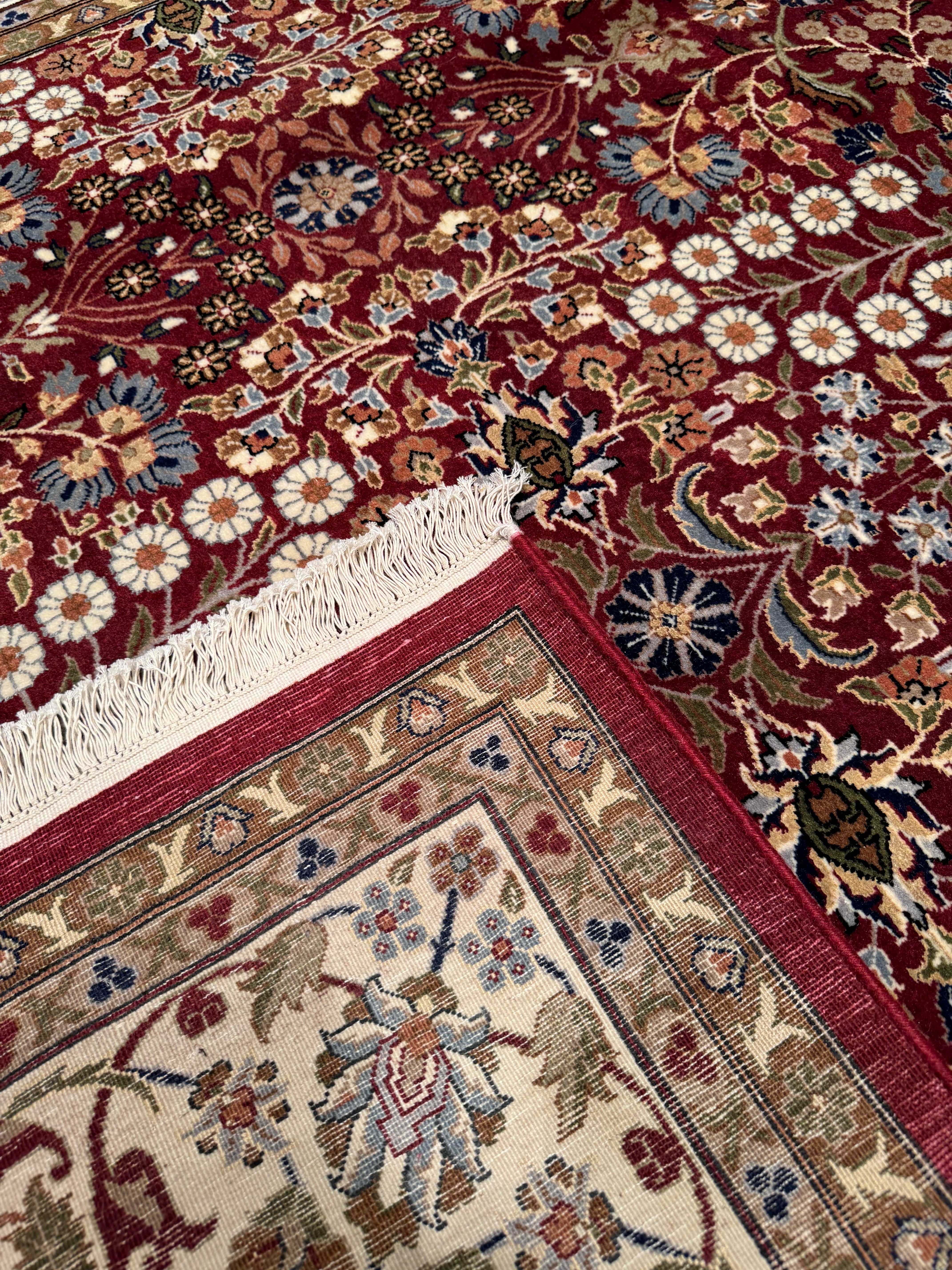 Hereke Seven Mountains Flower Original Hand-Woven Red Cream Wool