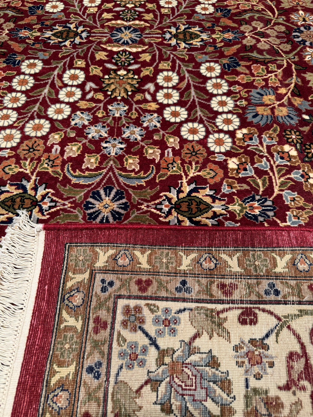 Hereke Seven Mountains Flower Original Hand Woven Red Cream Wool Carpet 196x295 5.78 Square Meters - 6x10 ft