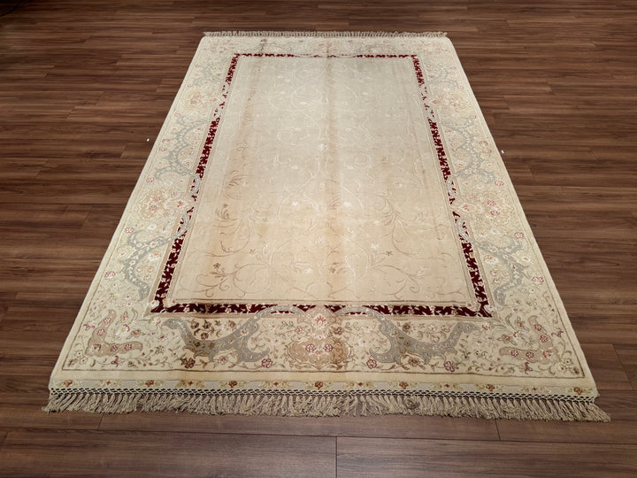 Privat Original Hand Woven Cream Wool Silk Carpet 202x304 6.14 Square Meters - 7x10 ft