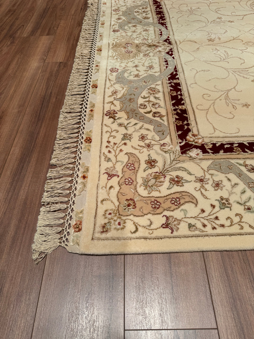 Privat Original Hand Woven Cream Wool Silk Carpet 202x304 6.14 Square Meters - 7x10 ft