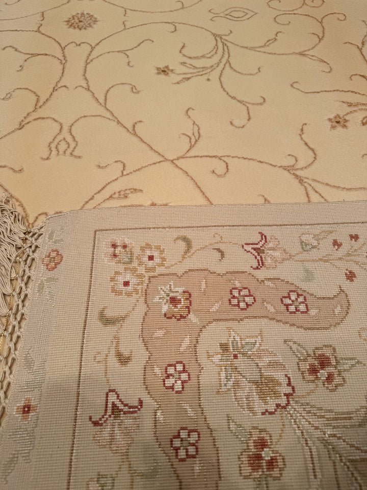 Privat Original Hand Woven Cream Wool Silk Carpet 202x304 6.14 Square Meters - 7x10 ft