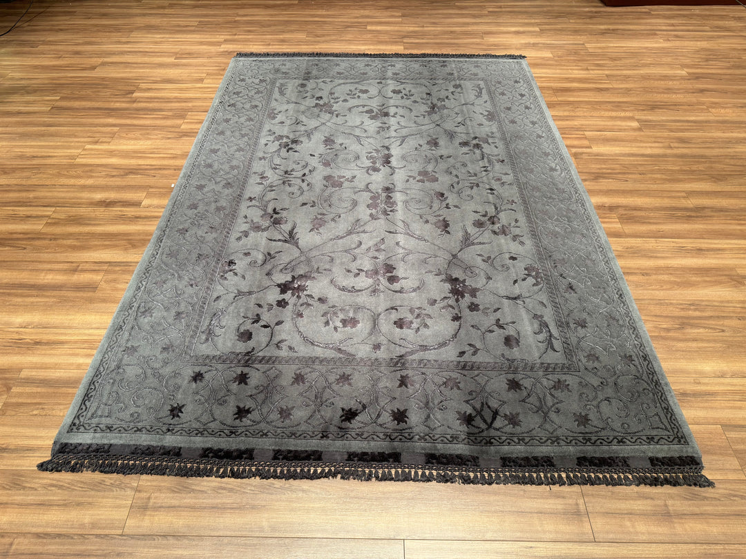 Privat Original Hand Woven Black Wool Silk Carpet 214x305 6.53 Square Meters - 7x10 ft