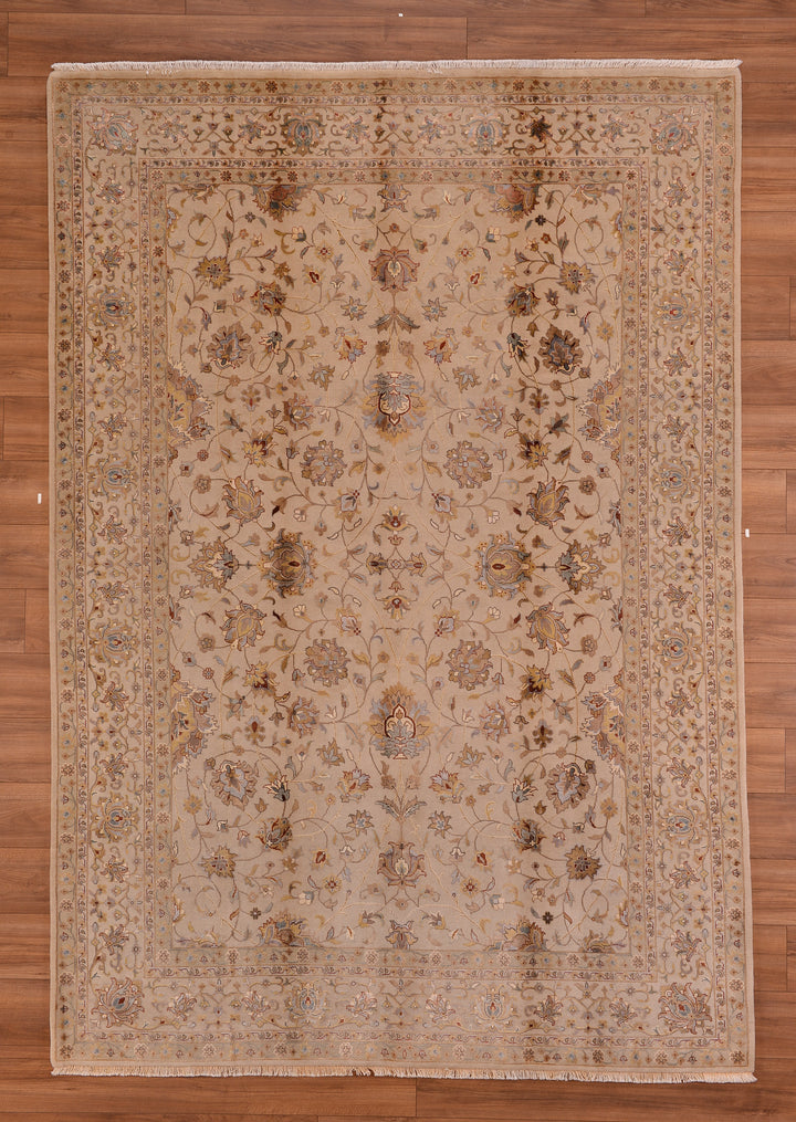 Indian Owl Original Hand Woven Beige Wool Bamboo Carpet 203x304 6.17 Square Meters - 7x10 ft