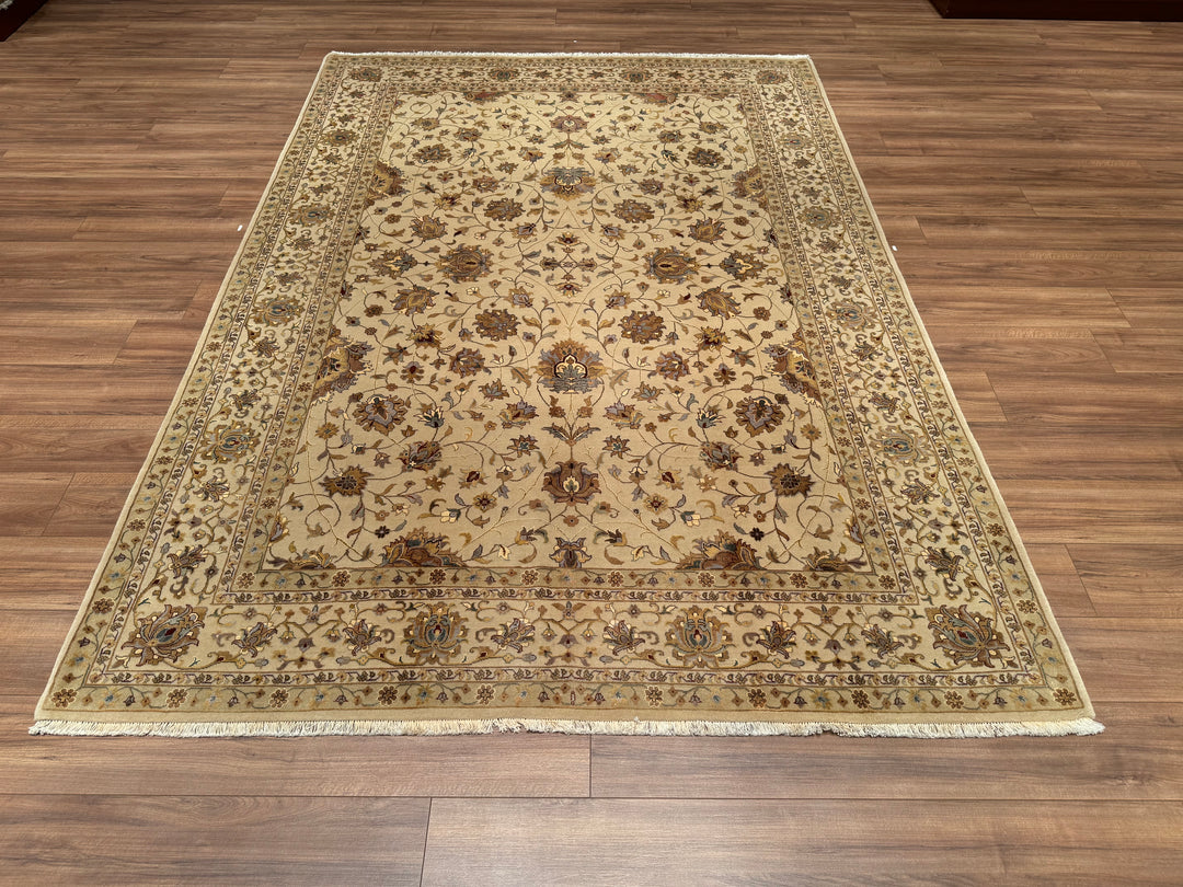 Indian Owl Original Hand Woven Beige Wool Bamboo Carpet 203x304 6.17 Square Meters - 7x10 ft