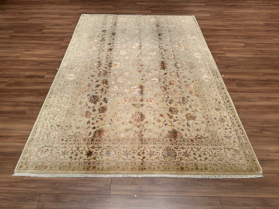 Indian Owl Original Hand Woven Beige Wool Bamboo Carpet 203x304 6.17 Square Meters - 7x10 ft