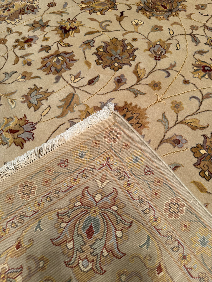 Indian Owl Original Hand Woven Beige Wool Bamboo Carpet 203x304 6.17 Square Meters - 7x10 ft