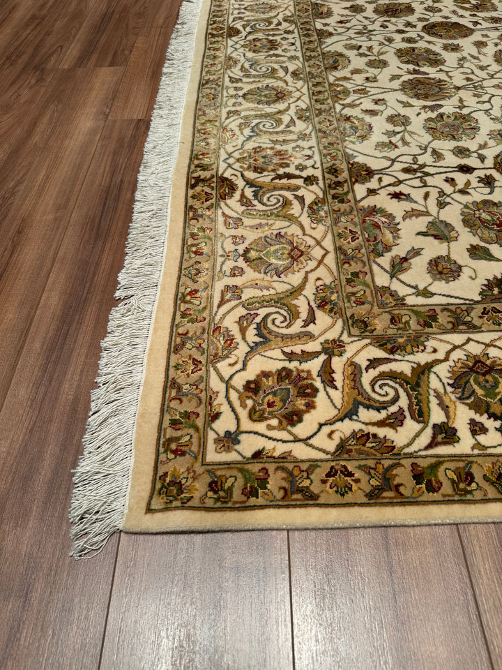 Indian Owl Original Hand Woven Beige Wool Bamboo Carpet 203x304 6.17 Square Meters - 7x10 ft