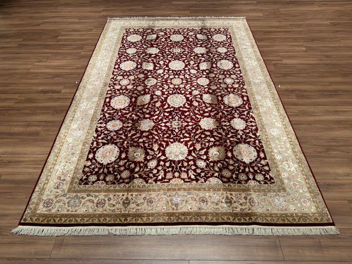 Indian Owl Original Hand Woven Cream Red Wool Bamboo Carpet 205x308 6.31 Square Meters - 7x10 ft