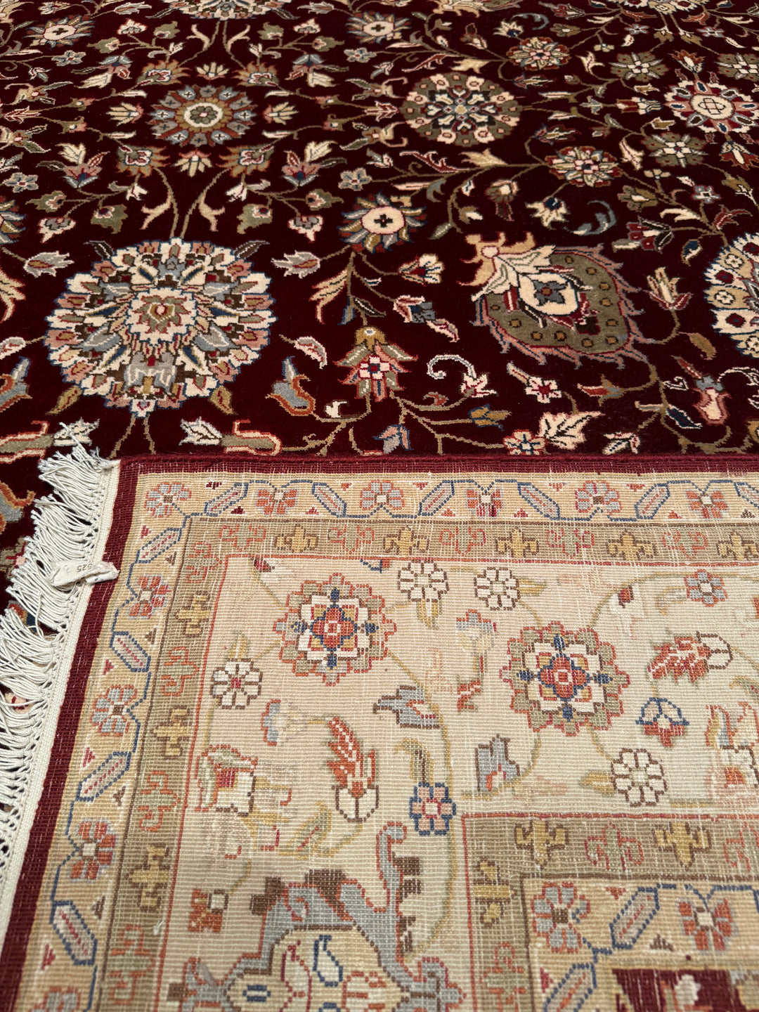 Indian Owl Original Hand Woven Cream Red Wool Bamboo Carpet 205x308 6.31 Square Meters - 7x10 ft