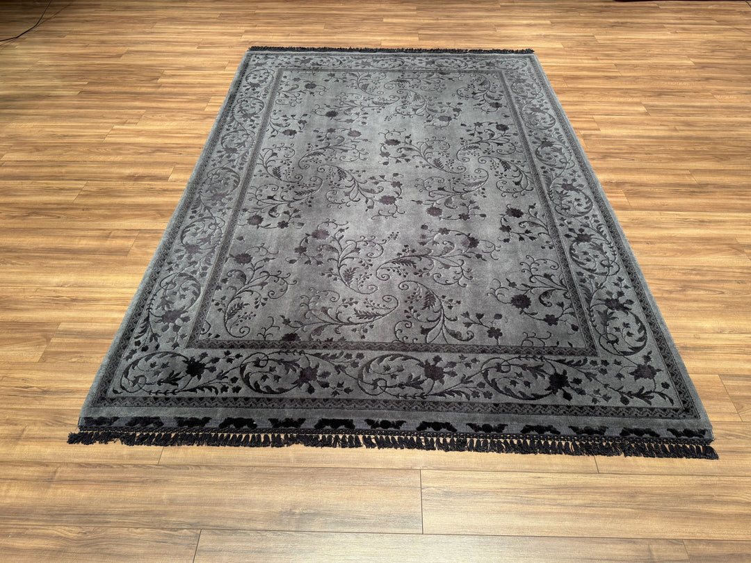 Privat Original Hand Woven Black Wool Silk Carpet 214x305 6.53 Square Meters - 7x10 ft