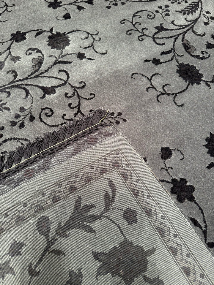 Privat Original Hand Woven Black Wool Silk Carpet 214x305 6.53 Square Meters - 7x10 ft