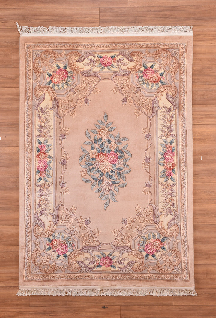 Chinese Carpet Original Hand Woven Beige Wool Carpet 170x240 4.08 Square Meters - 5x8 ft