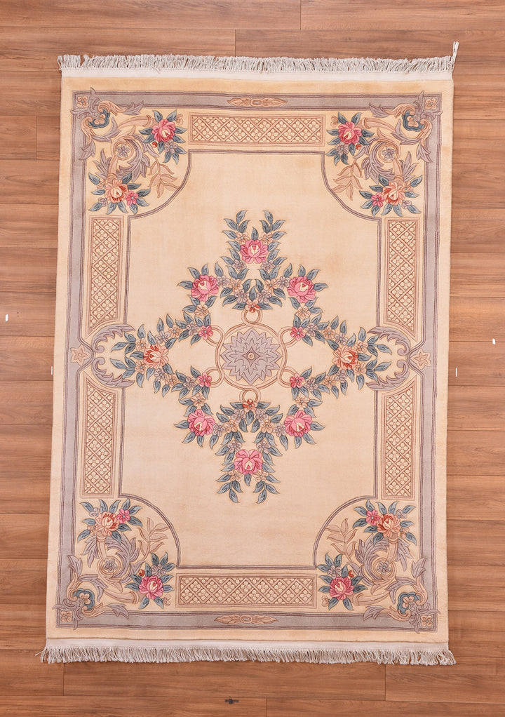 Chinese Carpet Original Hand Woven Beige Wool Carpet 170x240 4.08 Square Meters - 5x8 ft