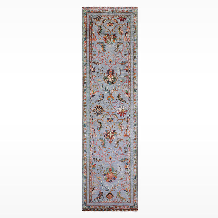 Sultani One Thousand and One Nights Runner Rug, Original Handwoven Grey Natural Dye Wool Carpet, 0.81x302 cm (2.45 square meters) - 3x10 ft 