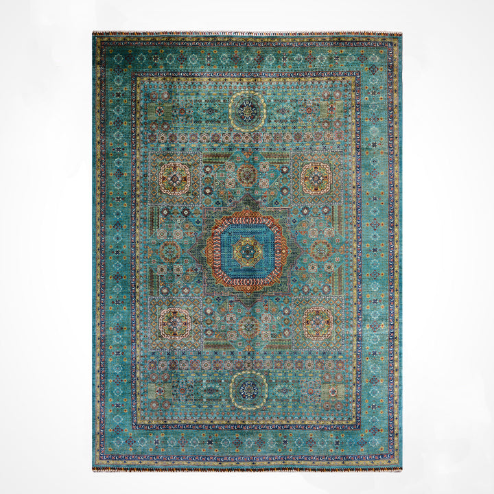 Mamluk Original Handwoven Turquoise Root Dye Wool Rug 272x347 cm (9.44 square meters) - 8x11 ft 